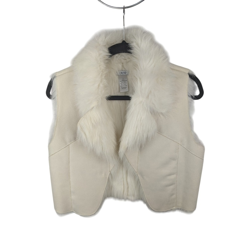 Cache Womens Cream Faux Suede Fur Cropped Vest Small Ivory Open‎ Front